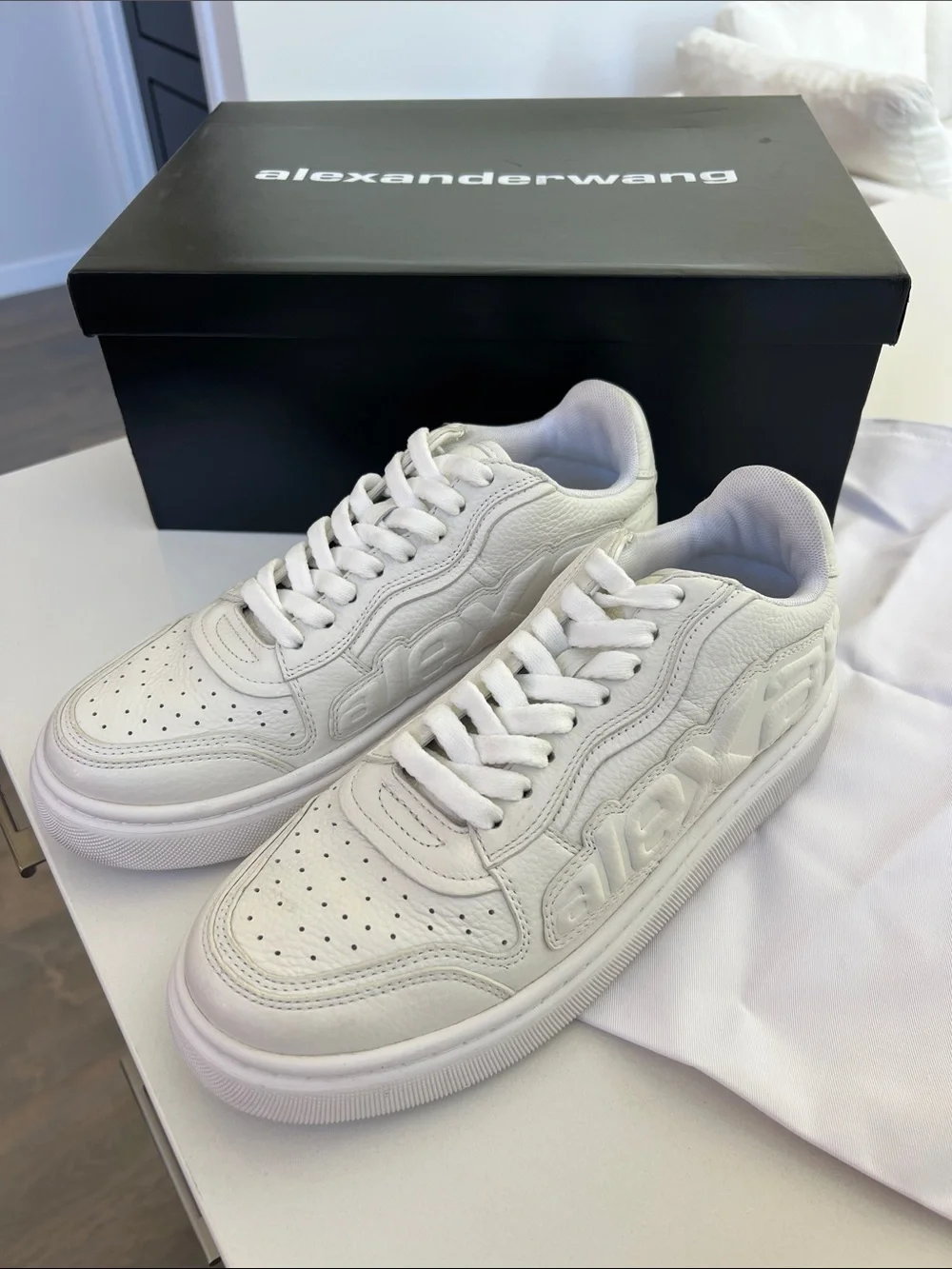 Alexander Wang optic white leather puff lace up sneakers size 41